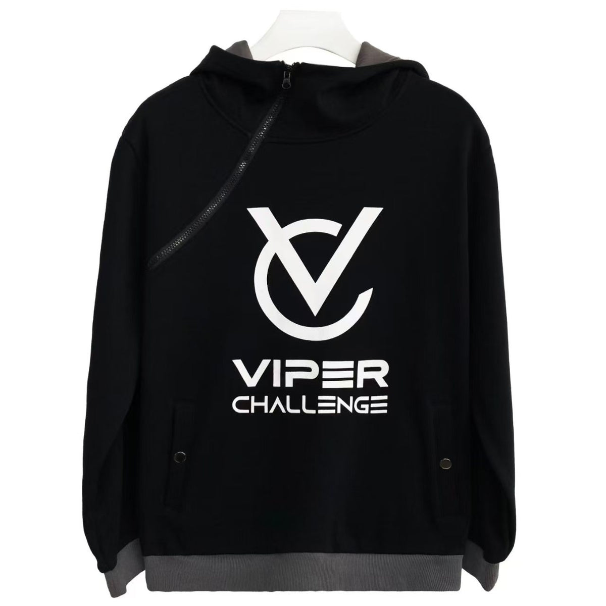 Custom-made autumn sweatshirt with irregular-shaped zipper lapel